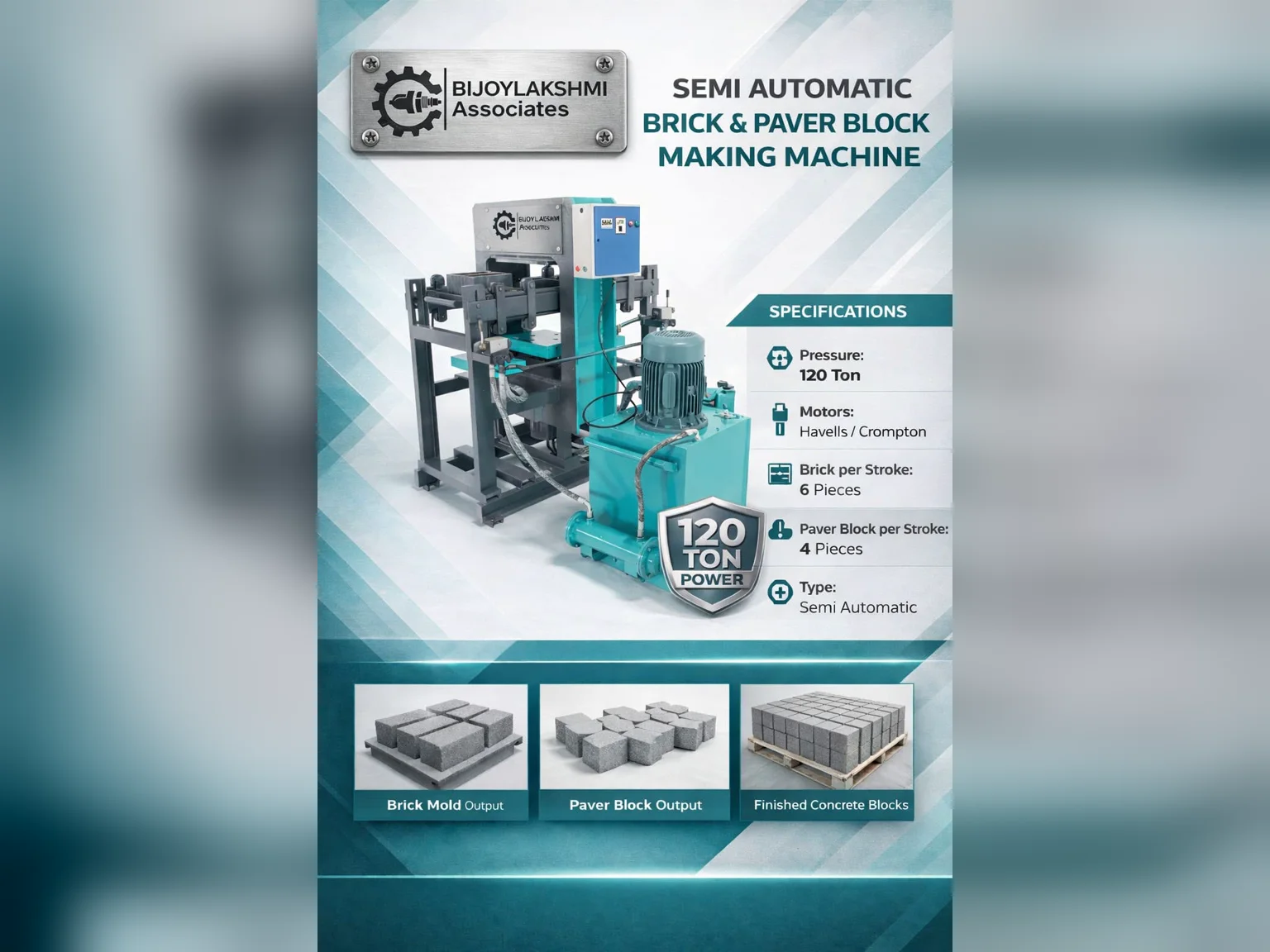 Semi-automatic 120 ton brick and paver making machine